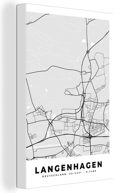 Canvas Schilderij Langenhagen - Plattegrond - Duitsland - Stadskaart - Kaart - 20x30 cm - Wanddecoratie