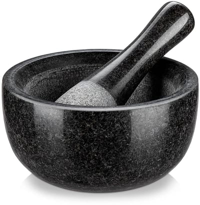 Famanu – Granieten vijzel en stamper set, Ø 16 cm, gepolijst natuursteen voor dagelijks keukengebruik