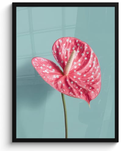 Poster in lijst - Fotolijst 60x80 cm - Posters - Blad - Anthurium - Stippen - Roze - Posterlijst zwart - Decoratie - Wanddecoratie woonkamer - Muurdecoratie slaapkamer