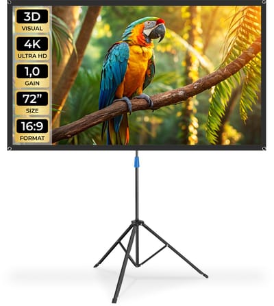 tectake® Beamer Scherm - 72 Inch - 16:9 Projectiescherm met Statief - 4K HD - Oprolbaar - Uittrekbaar - Projectiedoek - Presentatiescherm - Inclusief Draagtas