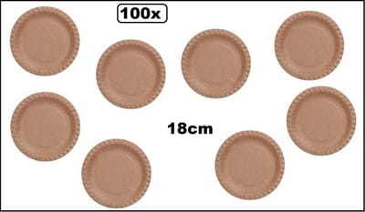 100x Bordje 18cm bruin kraft - karton - gebaks bord - Dessert amuse tapas snack taart festival thema feest verjaardag wegwerp