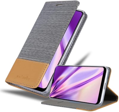 Cadorabo Hoesje geschikt voor Samsung Galaxy A20s in LICHTGRIJS BRUIN - Beschermhoes met magnetische sluiting, standfunctie en kaartvakje Book Case Cover Etui