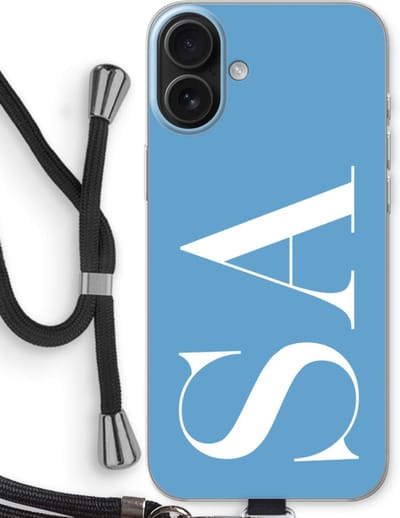 Gepersonaliseerd - Case Company® - Hoesje met koord geschikt voor iPhone 16 Plus hoesje met Koord - Monogram N°2 - Telefoonhoesje met Zwart Koord - Bescherming aan alle Kanten en Over de Schermrand