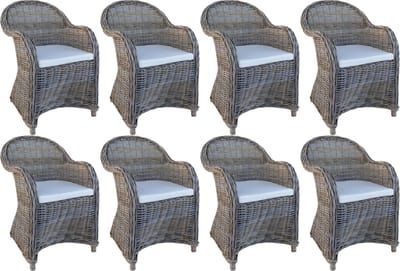 Decomeubel - Rotan Stoel Kubu Grey met wit Kussen - set van 8 stoelen