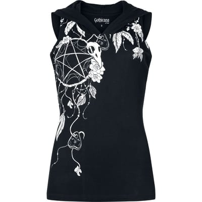 Gothicana Zwarte top met capuchon en print aan de voorkant - Dames - M