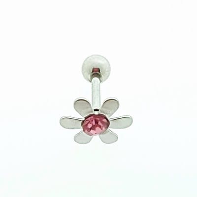 Aramat Jewels | Piercings | Roze Bloem Helixpiercing - Stalen Piercing met Roze Steentje | | | |6mm | Staal | Volwassenen | Verkleurd niet