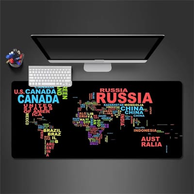 XXL Muismat - Bureauonderlegger Wereldkaart - Gaming en Werk - Antislip Rubberen Basis - 90x40cm