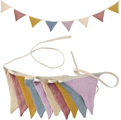 Dailygoods - Stoffen Slingerlijn - Dubbelzijdige Kleurige Katoenen Driehoek-Slinger voor Kinderkamer, Tuin, Theefeest, Bruiloft, Babyshower, Verjaardag en Slaapkamerdecoratie (Morandi Groen)