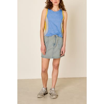 American Vintage Vamy Tank Top Tricolore Bleu Jaune Et Gris Size: S | Tanks &amp; Camis Outlet | Dames | Blauw