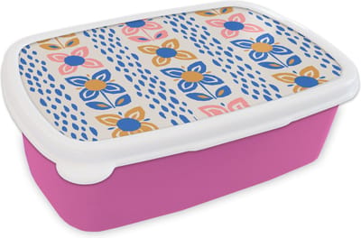 Broodtrommel Roze - Lunchbox - Brooddoos - Bloemen - Scandinavië - Patronen - 18x12x6 cm - Kinderen - Meisje