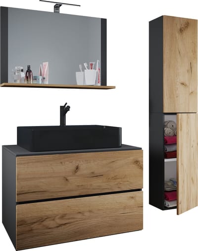 4-delig badmeubel Wastafel Badkamermeubelset Wastafel Lendas-BL Breedte 80 cm Lade