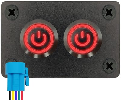 ProRide Metalen Drukschakelaars ON-OFF 220V - 16mm - Tweevoudig inbouwpaneel - IP67 - LED indicatie Rood