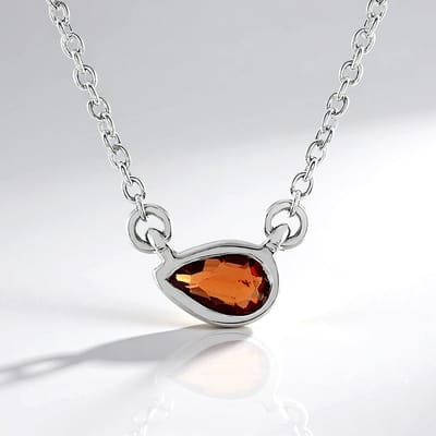 Cavill - Zilveren Halsketting met 0,28 ct Tanzania Robijn Peervorm - 925 Sterling Zilver Verguld - Elegant Oranje Edelsteen Sieraad
