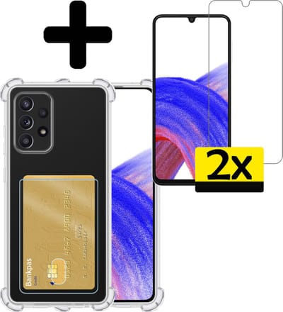 Hoesje - Geschikt voor Samsung Galaxy A33 - Met 2x Screenprotector - Pashouder - Kaarthouder - Telefoon Hoes Shockproof - Siliconen Case - Back Cover - Shock Proof - Pasjes Houder - Telefoonhoesjes - Transparant