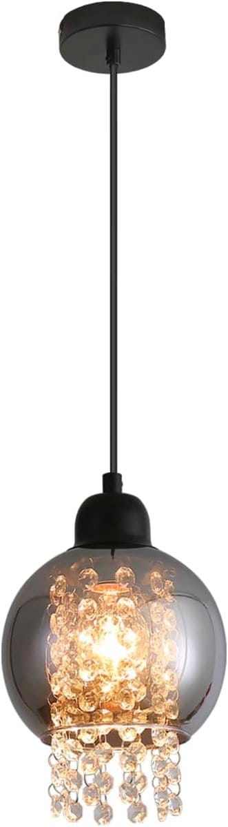 Glitzerlife - Hanglampen - 1xE27 - Vintage design - Hoogte verstelbaar - Kristalrauchgrijs glas - Ø15cm - Zwart ijzer - Max 40W - Hanglampen eetkamer woonkamer slaapkamer verstelbaar