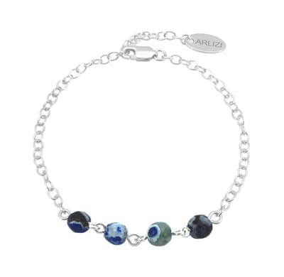 ARLIZI 2235 Armband blauw vuuragaat kralen - sterling zilver - 20 cm