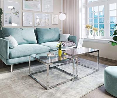 Salontafel - Bijzettafel Glas - Woonkamer Decoratie - 2-in-1 Ontwerp - 70x70x42 cm - Chroom Glas