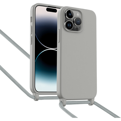 ShieldCase Hoesje met telefoonkoord (grijs) geschikt voor iPhone 14 Pro - Telefoonhoesje met koord - Beschermende case - Slanke cover
