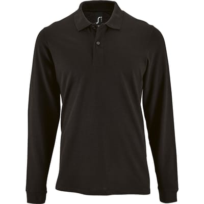 SOLS Heren Perfecte Lange Mouw Pique Polo Shirt (Zwart)
