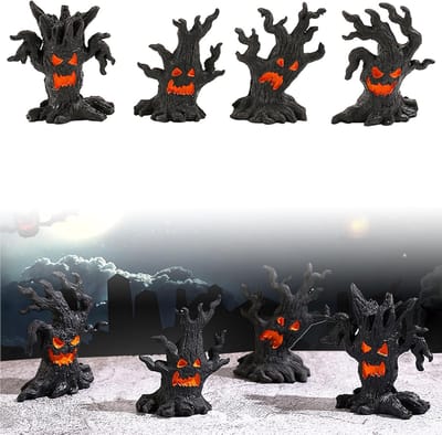 4-delige Halloween Boomstronk Decoratie - Mini Houten Tuinaccessoires voor Halloween, Potted Plant en Slaapkamer Geschenken