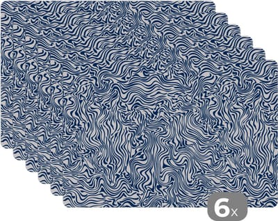 Placemat - Placemats kunststof - Patronen - Abstract - Blauw - 45x30 cm - 6 stuks - Hittebestendig - Anti-Slip - Onderlegger - Afneembaar