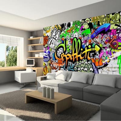 250cm X 175cm - Fotobehang - Kleurrijke Graffiti op de muur, premium print vliesbehang