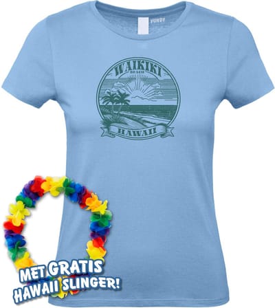 Dames t-shirt Waikiki Beach | Toppers in Concert 2024 | Club Tropicana | Hawaii Shirt | Ibiza Kleding | Lichtblauw Dames | maat XS