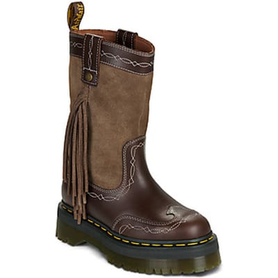 Platte laarzen Dr. Martens FRINGE MID PULL ON BOOT DARK BROWN CLASSIC PULL UP+BRONX SUEDE