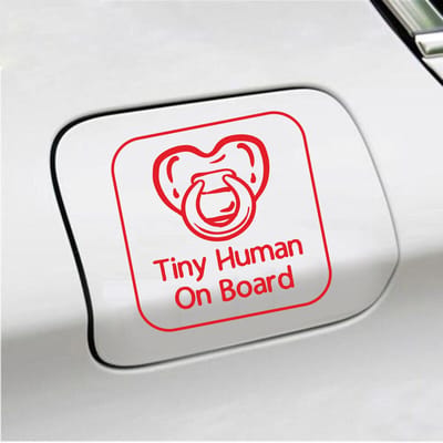Bumpersticker - Tiny Human On Board - 14 X 14 - Rood