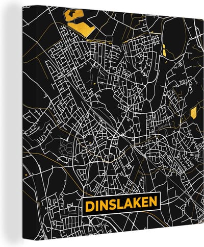 Canvas Schilderij Stadskaart – Plattegrond – Duitsland – Goud – Dinslaken – Kaart - 20x20 cm - Wanddecoratie