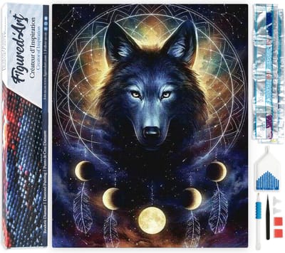 Figured'Art Diamond Painting set Volwassenen 40x50 cm Donkere Wolf - 5D DIY Art full drill vierkante diamant - Opgerold canvas