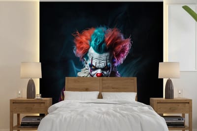 Behang - Fotobehang Clown - Make up - Kostuum - Portret - Horror - Breedte 240 cm x hoogte 240 cm