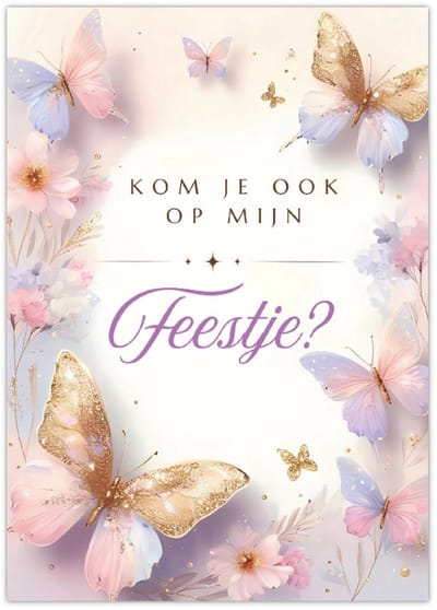 Uitnodiging kinderfeestje Vlinders - 10 stuks - RONA DESIGN® - uitnodigingskaarten - verjaardag - uitnodiging feest - uitnodiging kinderfeestje Vlinders - uitnodiging kinderfeestje meisjes - uitnodiging feestje - A6 formaat - meisjes kaart