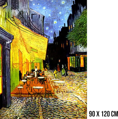 Allernieuwste.nl® Canvas Schilderij Vincent Van Gogh CafÃ©terras Bij Nacht - kunstwerk postimpressionisme, expressionisme - Kleur - 90 x 120 cm