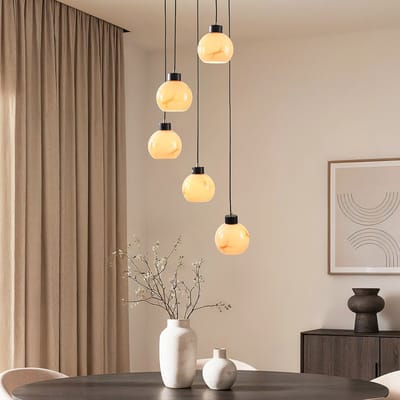 LumenXL Moderne hanglamp Marmore mat zwart - marmerlook bollen, 5-lichts