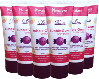 Himalaya Botanique Bubble Gum Kindertandpasta - 6 x 80 g - Biologische Tandpasta - Tandpasta Zonder Fluoride - Vegan