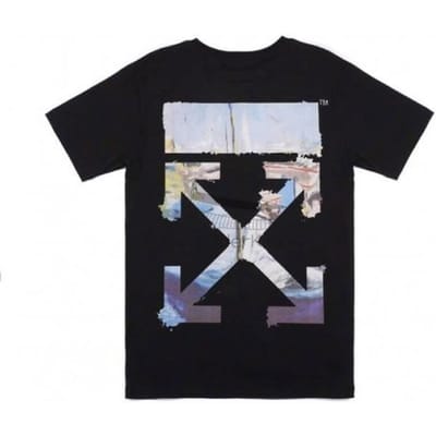 Off-White Oversized Olieverf Pijlprint Katoenen Ronde Hals T-shirt Heren Tops Zwart OMAA038R191850121088 S black