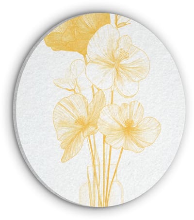 Akoestisch wandpaneel rond 30x30 cm - Vilt schilderij Lijntekening - Bloemen - Geel - Vaas - Ronde akoestische panelen - Geluidsdempende wanddecoratie - Geluidsisolatie wandcirkel - Muurdecoratie geluidspanelen