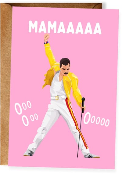 Grappige Moederdagkaart - Mamaaa ooh ooh – Freddie Mercury Queen geïnspireerde kaart - Humoristische moederdagkaart voor Oma - Muziekliefhebber (10x15 cm incl. envelop)