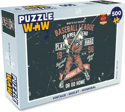 Puzzel Vintage - Skelet - Honkbal - Legpuzzel - Puzzel 500 stukjes
