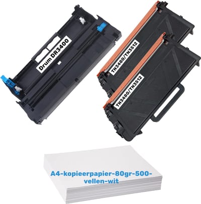 KATRIZ® Huismerk Set – 1x Drum DR-3400 + 2x Toner TN3480 / TN3512 Zwart+Kopieerpapier-A4-80GR-500vellen-wit| - Geschikt voor Brother HL-L6400DW / MFC-L6900DW / DCP-L6600DW – Hoge Capaciteit – Compatible Alternatief