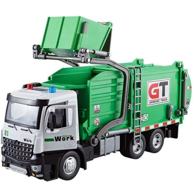 1:24 Schaal Vuilniswagen Speelgoedmodellen Auto Legering Diecast Geluid Licht Pull Back Technisch Transportvoertuig Voor Cadeaus Verzameling