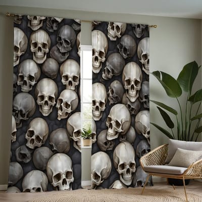 2 pièces modèle de crâne HD rideau décoratif Cravate blanche rideau imprimé numérique style Décoration de maison Salon chambre décoré W52H63inchW132H160cm gray