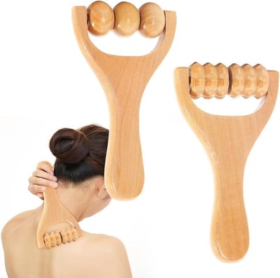 Set van 2 Houten Massage Rollers met Handvat voor Rug, Nek en Benen - Handmatige Houttherapie Massagehulpmiddelen voor Spierontspanning en Fasciabehandeling