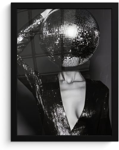 Poster in lijst - Fotolijst 30x40 cm - Posters - Discobal - Gezicht - Glamour - Zwart - Posterlijst zwart - Decoratie - Wanddecoratie woonkamer - Muurdecoratie slaapkamer