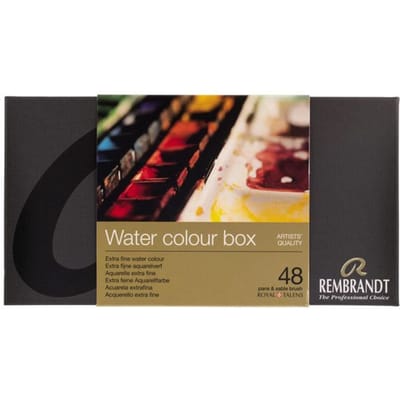 Set d'aquarelle - REMBRANDT - 48 demi-godets - Coffret métallique - Pinceau escamotable - 2020 blanc