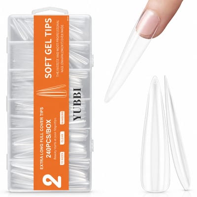 YUBBI Extra Lange Soft Gel Tips - Full Cover - Nageltips voor Gellak en Acryl - Plaknagels - 11 Maten - 240 Stuks - Extra Lang