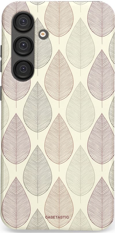 Casetastic hoesje geschikt voor Samsung Galaxy S25 Plus - Dubbellaagse bescherming - Botanisch retro bladeren dans - Fashion Case - Crème