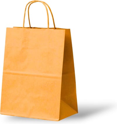 Papieren Draagtas (S) - 50 Stuks - Oranje/Kraft - 18x8x24 cm - Papieren Tasjes - Kraft Tas - Tassen - Cadeau Tas - Hoogwaardig Natron Kraft Papier - Eco-vriendelijk - Ideaal voor Geschenken