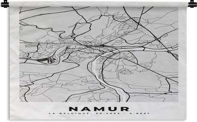 Wandkleed - Wanddoek - Stadskaart – Plattegrond – België – Zwart Wit – Namur – Kaart - 180x120 cm - Wandtapijt